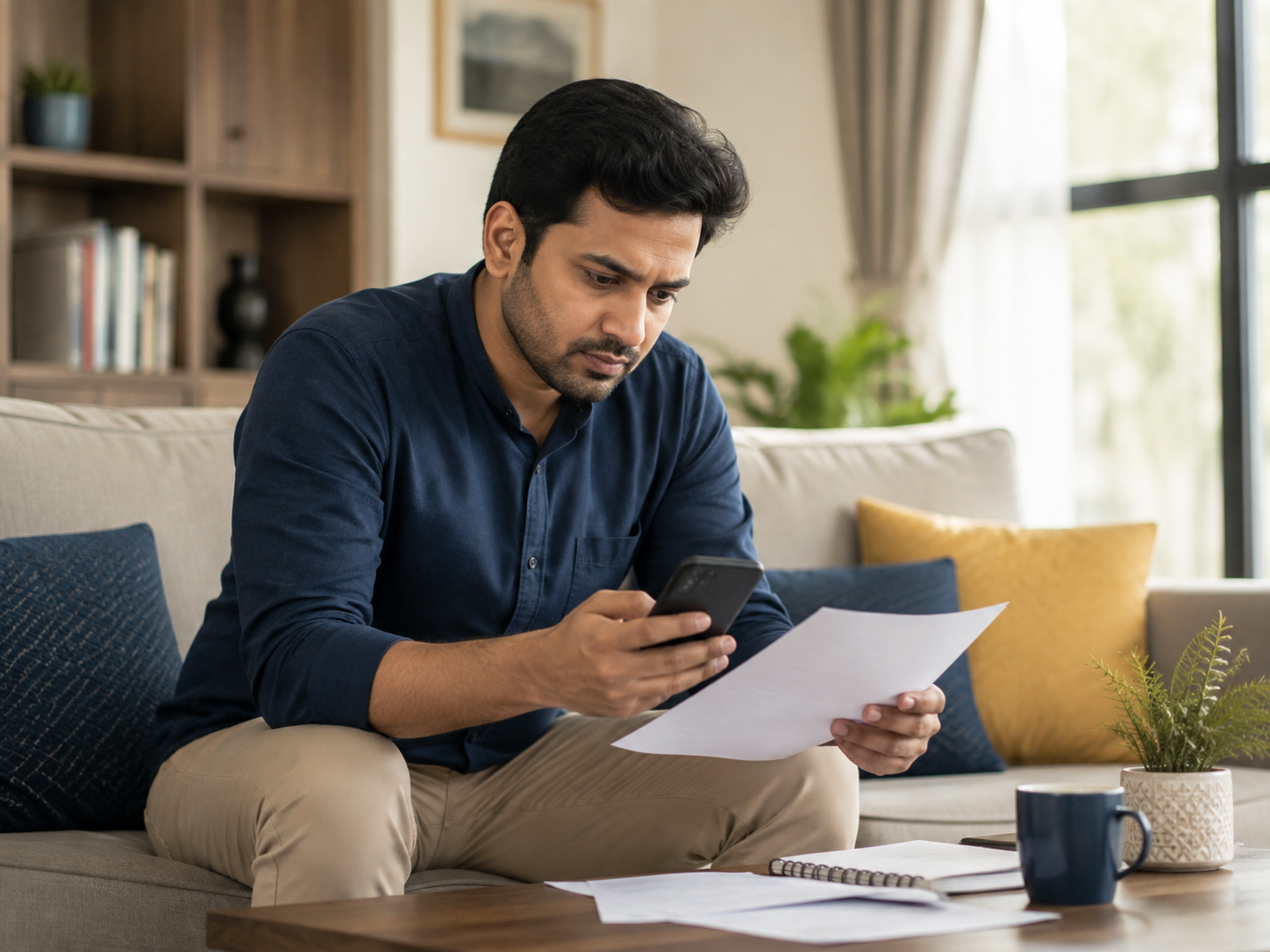 Photo: stressed person reviewing bills at home